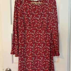 Free People Pink Floral Mini Dress with Ruffle Long Sleeve Boho Chic